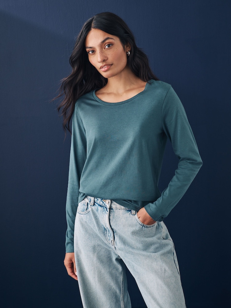 Turquoise Blue - T-shirt manches longues Col rond  100% coton - Image 1 of 7