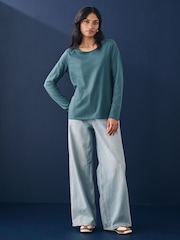 Turquoise Blue - T-shirt manches longues Col rond  100% coton - Image 2 of 7
