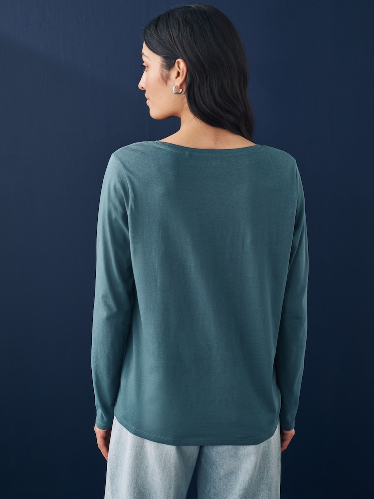 Turquoise Blue - T-shirt manches longues Col rond  100% coton - Image 3 of 7