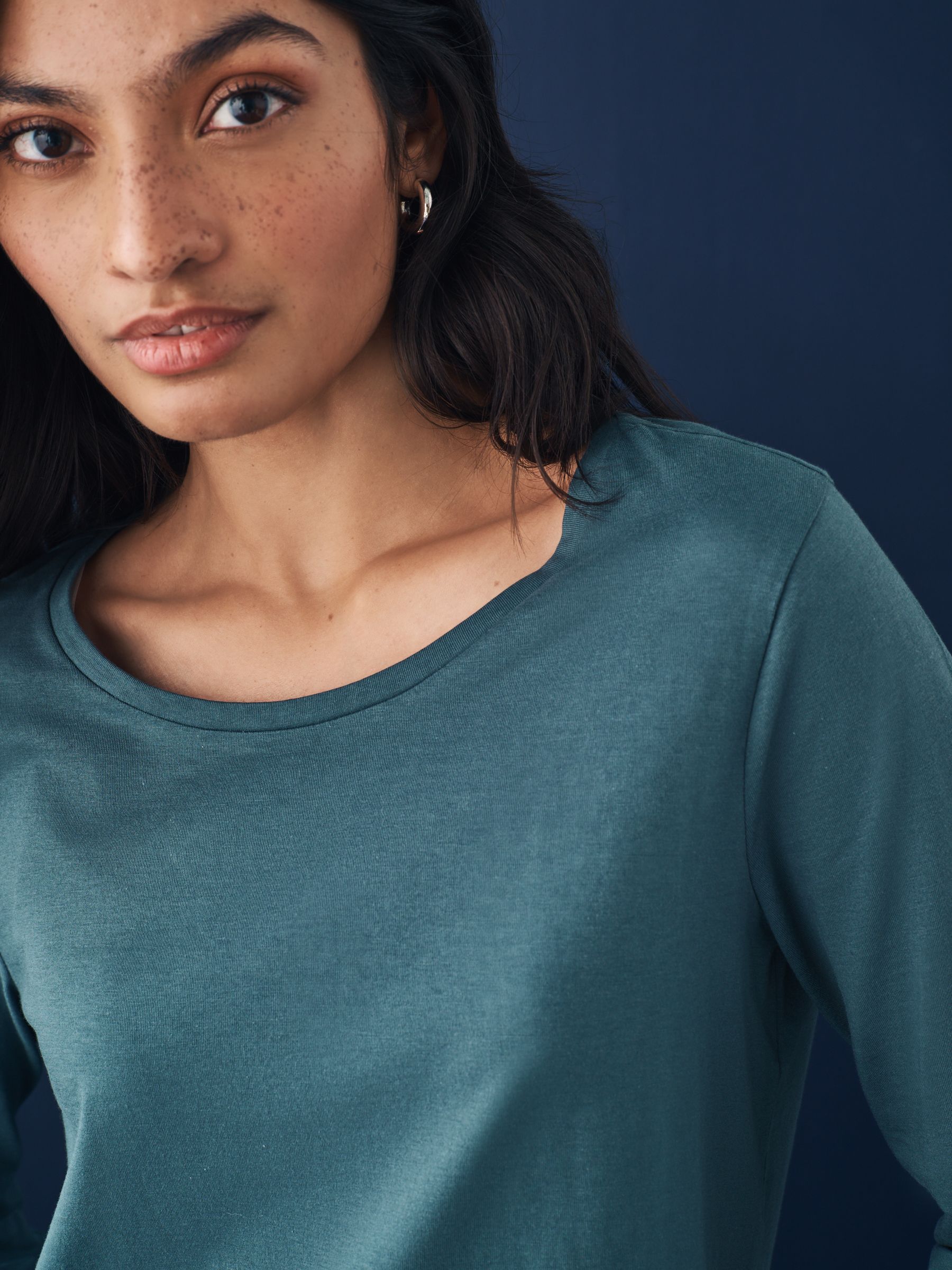 Buy Turquoise Blue Long Sleeve Crew Neck 100% Cotton T-Shirt