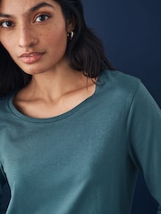 Turquoise Blue - T-shirt manches longues Col rond  100% coton - Image 4 of 7