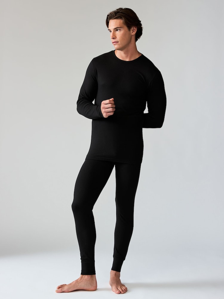 Black Lightweight Thermal Long Sleeves Top and Long Johns Set - Image 1 of 10