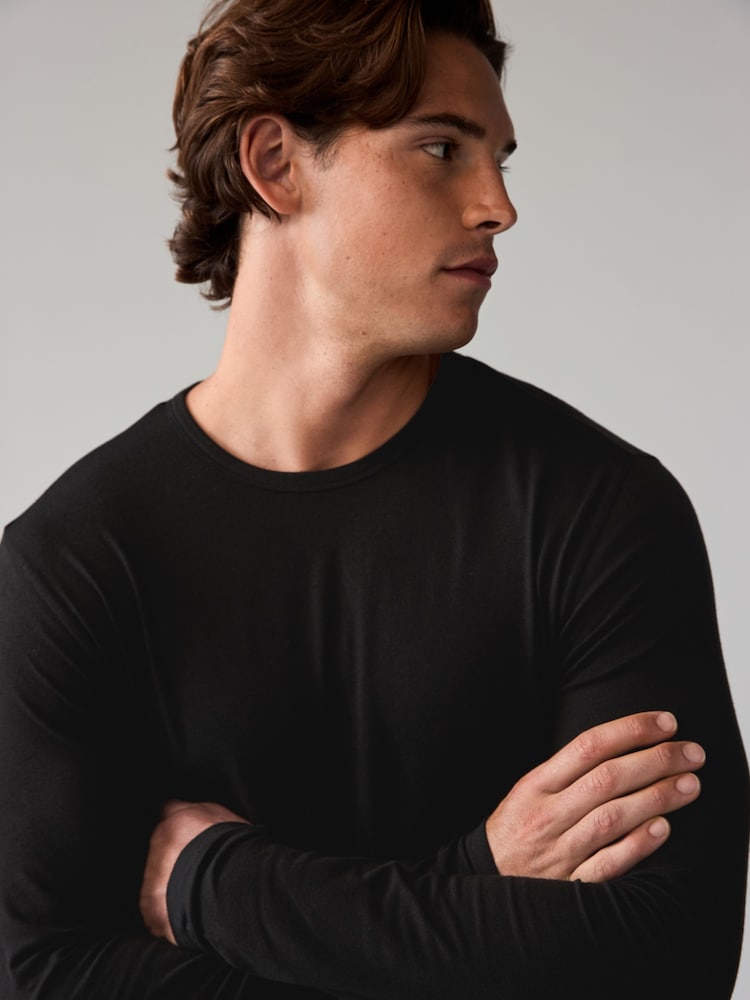 Black Lightweight Thermal Long Sleeves Top and Long Johns Set - Image 2 of 10