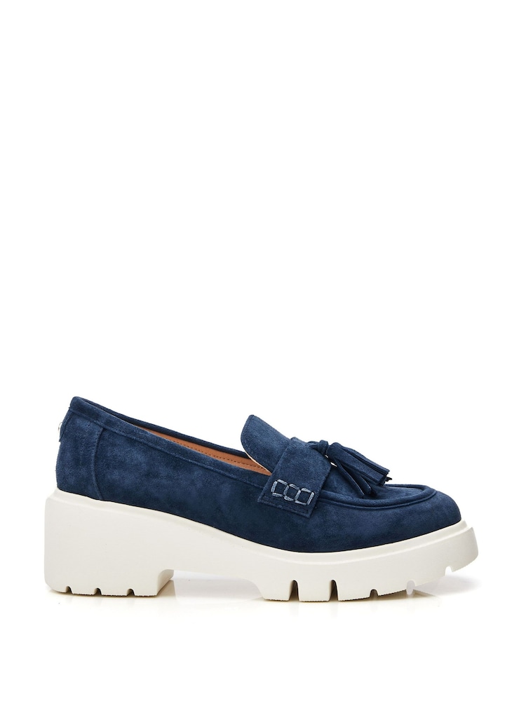 כחול  - Moda in Pelle Feyre Tassel Trim Wedge Loafers - Image 1 of 5