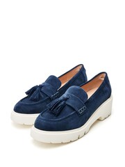 כחול  - Moda in Pelle Feyre Tassel Trim Wedge Loafers - Image 3 of 5