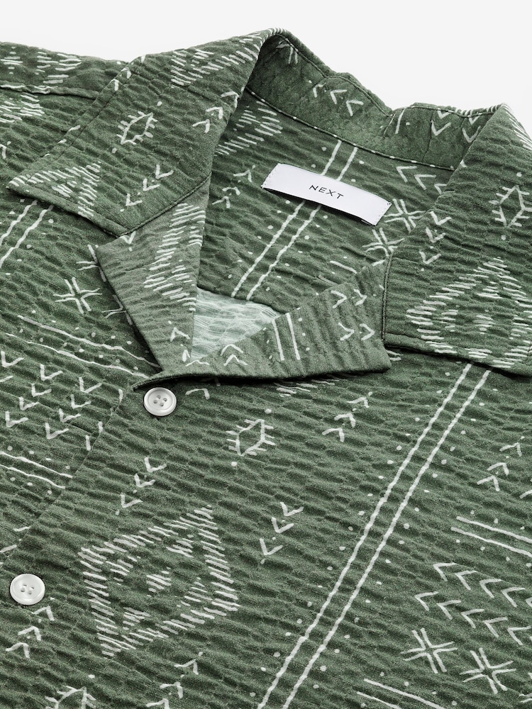 Khaki Green Printed Navajo Style Short Sleeve Shirt - Image 7 of 7 Khaki Green Printed Navajo Style Short Sleeve Shirt - Image 7 of 7