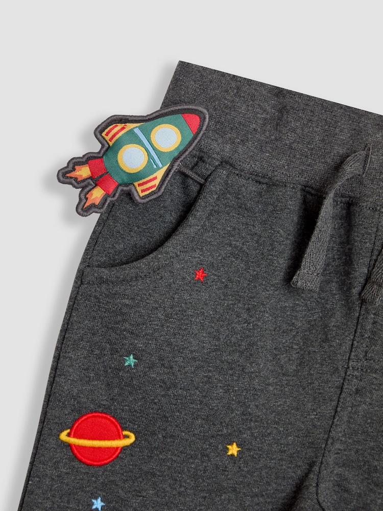 JoJo Maman Bébé Charcoal Grey Rocket Appliqué Pet in Pocket Joggers - Image 3 of 3