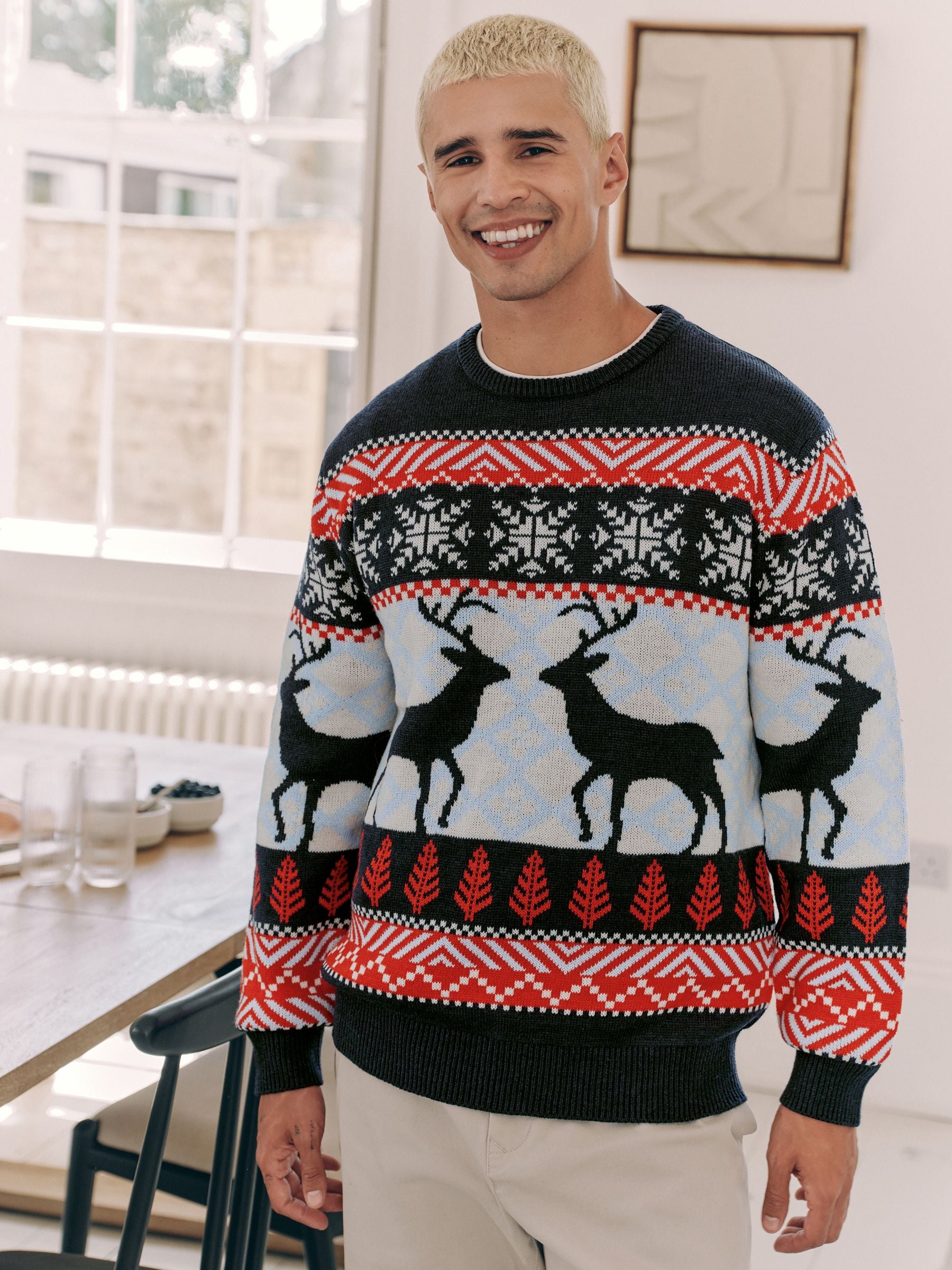 Buy Navy Blue Red Matching Family Mens Christmas Fair Isle Pattern Reindeer Jumper from Next Netherlands