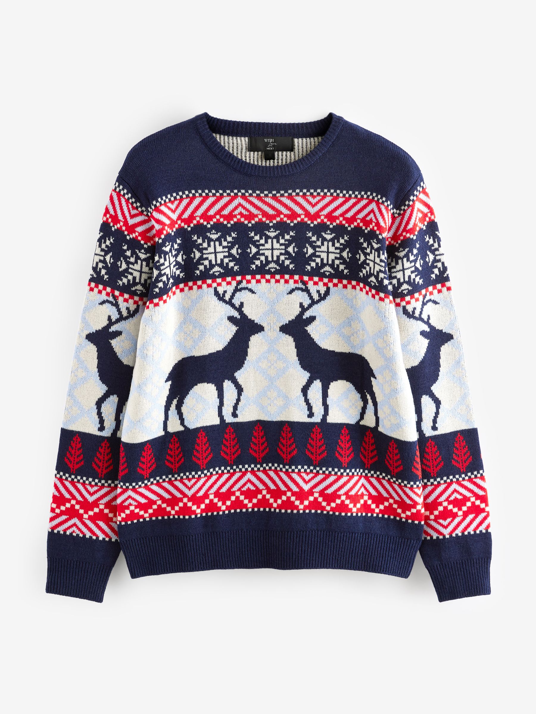 Buy Navy Blue Red Matching Family Mens Christmas Fair Isle Pattern Reindeer Jumper from Next Luxembourg