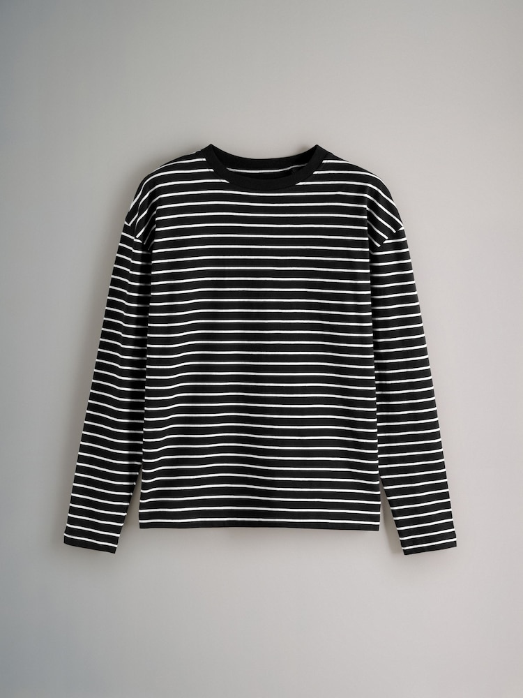 The Set Black/Grey/White/Black & White Stripe Long Sleeve 4 Pack Relaxed T-Shirts - Image 10 of 11