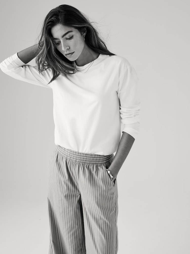 The Set Black/Grey/White/Black & White Stripe Long Sleeve 4 Pack Relaxed T-Shirts - Image 3 of 11