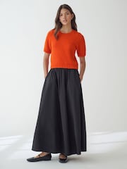 Orange - Kurzärmeliger Rundhalspullover mit Wolle - Bild 2 von 8