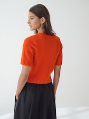 Orange - Kurzärmeliger Rundhalspullover mit Wolle - Bild 4 von 8