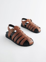 Tan Brown Edit Leather Woven Sandals - Image 1 of 6