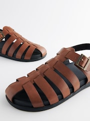 Tan Brown Edit Leather Woven Sandals - Image 3 of 6