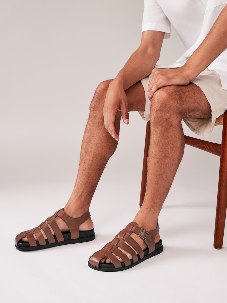 Tan Brown Edit Leather Woven Sandals - Image 6 of 6