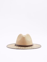 River Island Brown Monogram Straw Fedora Hat - Image 1 of 3