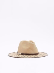 River Island Brown Monogram Straw Fedora Hat - Image 2 of 3