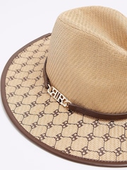 River Island Brown Monogram Straw Fedora Hat - Image 3 of 3