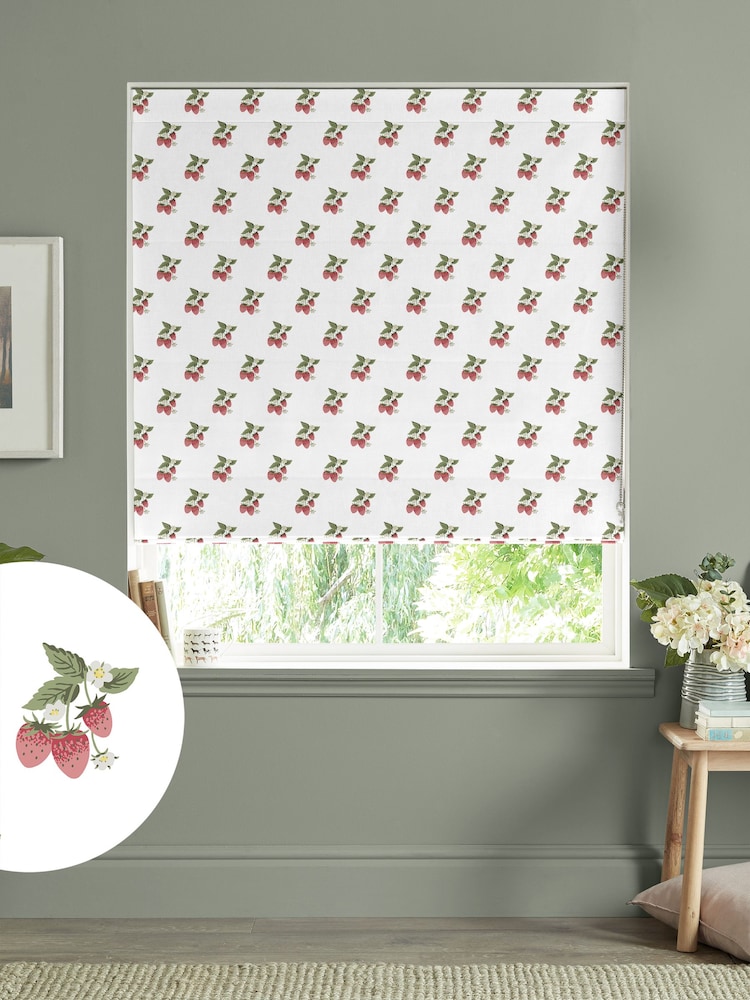 Sophie Allport White Strawberries Made to Measure 100% Cotton Roman Blinds - Image 1 of 6