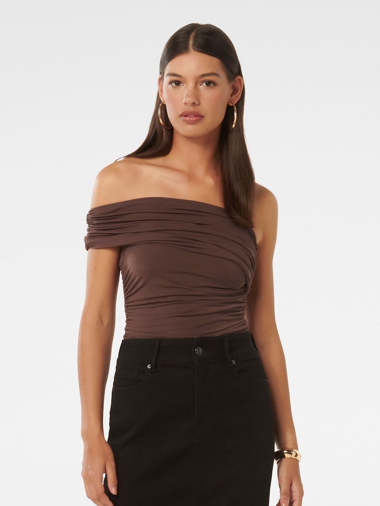 Forever New Brown Daphne One Shoulder Ruched Top - Image 1 of 5