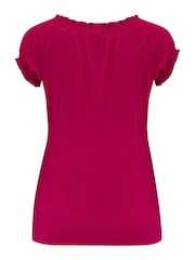 Rosa - Top de punto elástico con mangas casquillo y pespuntes en contraste Payton de Pour Moi - Imagen 4 de 4