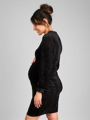 JoJo Maman Bébé Black Sparkle High Neck Maternity Mini Dress - Image 3 of 4