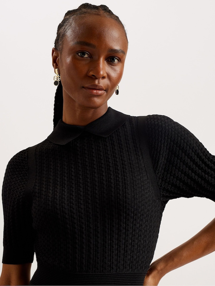 Ted Baker Black Knitted Miiaaa Skater Dress With Collar - Image 3 of 6