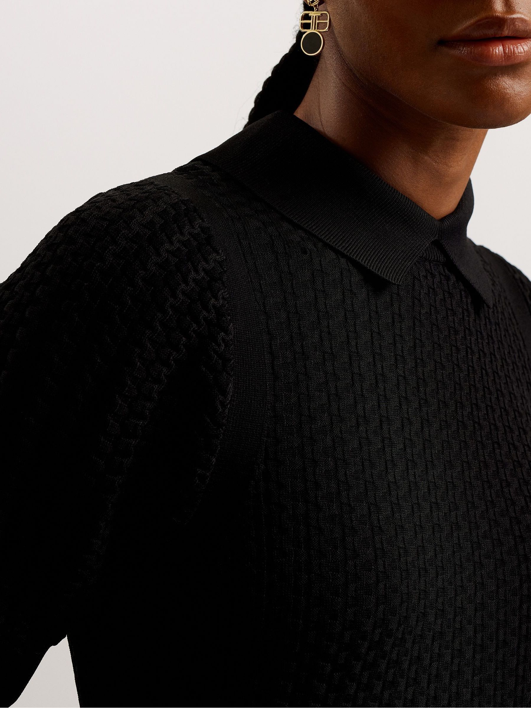 英国発【TED BAKER】MIIAAAニット パフスリーブスケータードレス Buy Ted Baker Black Knitted Miiaaa Skater Dress With Collar