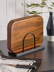 Set of 3 Natural Bronx Chopping Boards with Wire Stand - Image 3 of 7