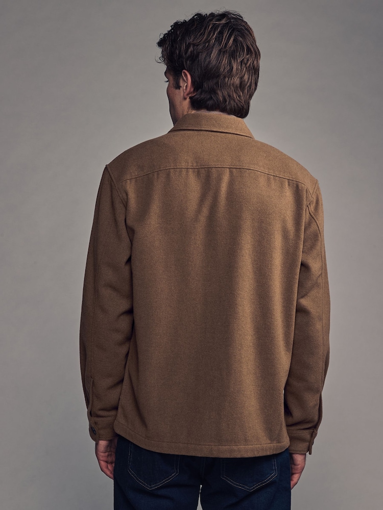 Tan Brown Twin Pocket Shacket Overshirt with Wool - Image 2 of 8