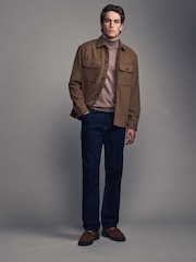 Tan Brown Twin Pocket Shacket Overshirt with Wool - Image 3 of 8