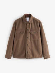 Tan Brown Twin Pocket Shacket Overshirt with Wool - Image 6 of 8