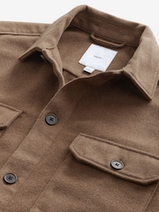 Tan Brown Twin Pocket Shacket Overshirt with Wool - Image 7 of 8