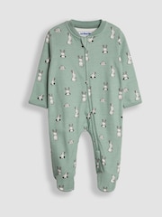 JoJo Maman Bébé Green Bunny Print Zip Cotton Baby Sleepsuit - Image 1 of 6