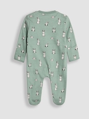 JoJo Maman Bébé Green Bunny Print Zip Cotton Baby Sleepsuit - Image 2 of 6