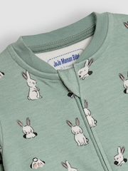 JoJo Maman Bébé Green Bunny Print Zip Cotton Baby Sleepsuit - Image 6 of 6