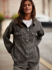 Washed Black Seam Front Denim Shirt - Image 1 of 7