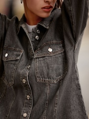 Washed Black Seam Front Denim Shirt - Image 4 of 7