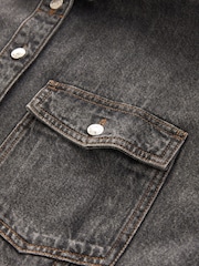 Washed Black Seam Front Denim Shirt - Image 5 of 7