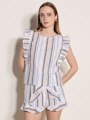 Apricot White Shimmer Stripe Ruffle Top - Image 4 of 4