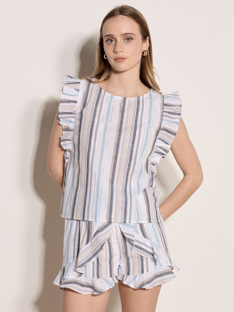 Apricot White Shimmer Stripe Ruffle Top - Image 4 of 4