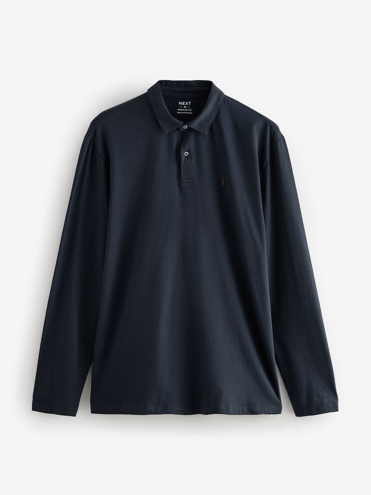 Noir/Blanc/Navy/Neutre - Lot de 5 polos en jersey à manches longues - Image 11 of 16