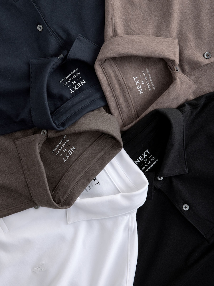 Noir/Blanc/Navy/Neutre - Lot de 5 polos en jersey à manches longues - Image 15 of 16