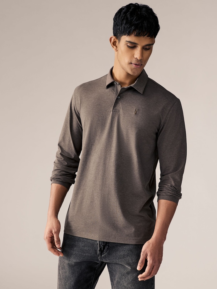 Black/White/Navy/Neutrals Long Sleeve Jersey Polo Shirts 5 Pack - Image 2 of 16
