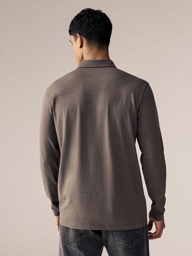 Noir/Blanc/Navy/Neutre - Lot de 5 polos en jersey à manches longues - Image 3 of 16
