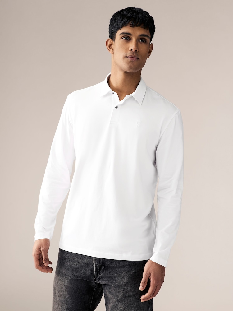 Noir/Blanc/Navy/Neutre - Lot de 5 polos en jersey à manches longues - Image 6 of 16