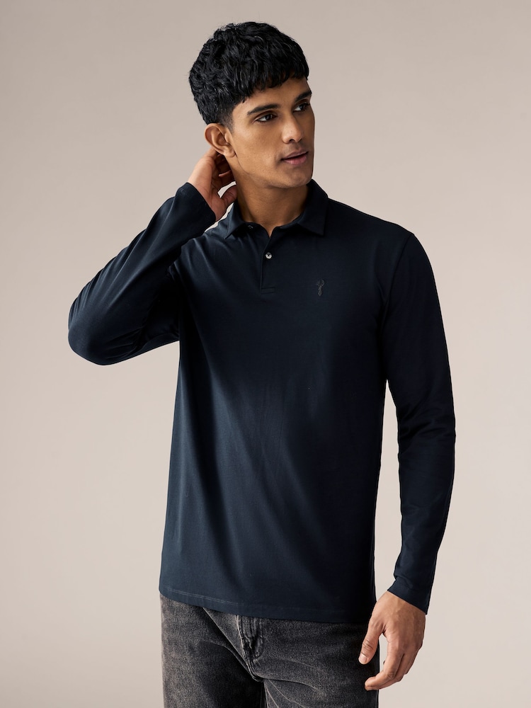 Noir/Blanc/Navy/Neutre - Lot de 5 polos en jersey à manches longues - Image 8 of 16