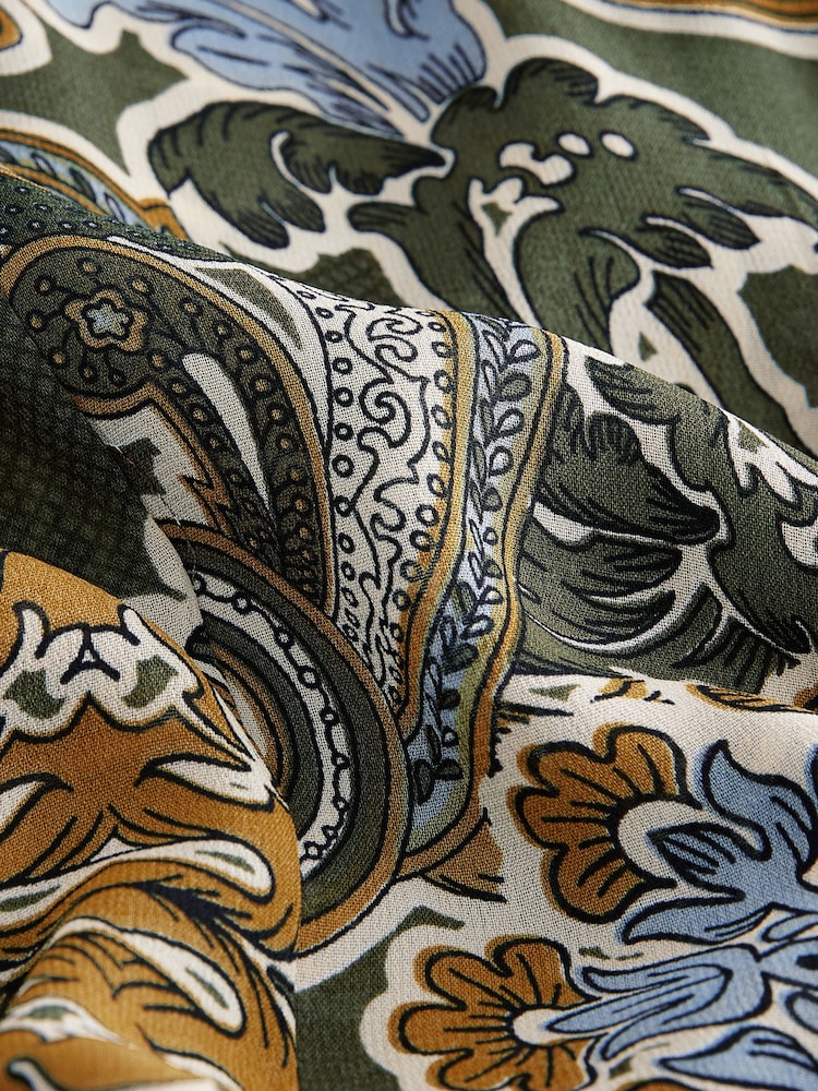 Khaki Green Gathered Tie Neck Volume Sleeve Maxi Dress - Image 7 of 7