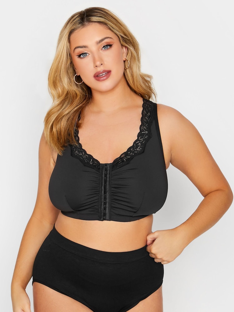 Yours Curve Black Lace Trim Front Fastening Bra 2 Pack - Image 3 of 3